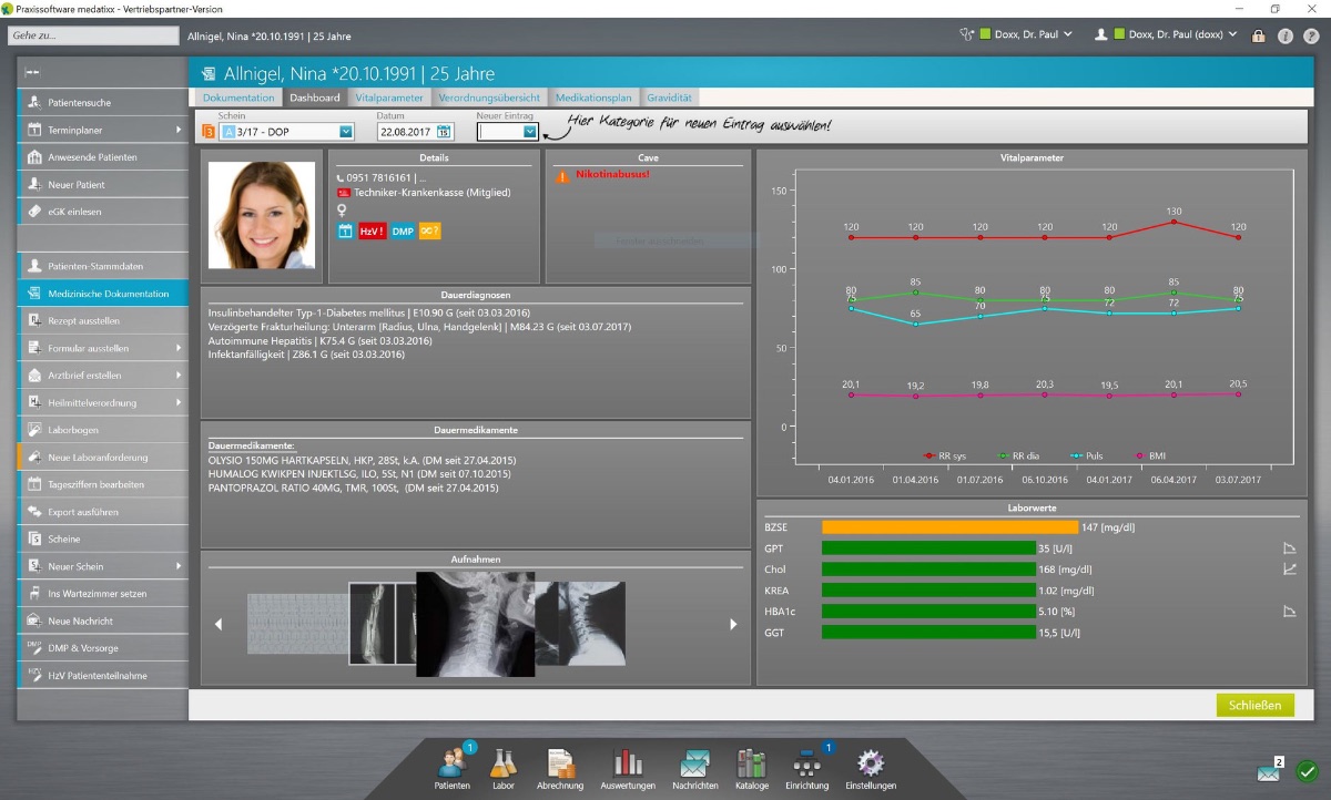 medatixx Praxissoftware auf dem Bildschirm